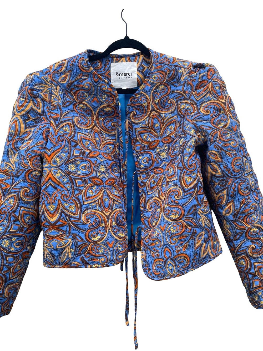 &merci paisley quilted tie jacket size small